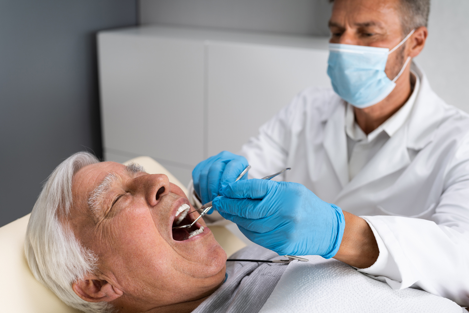 Dental Hygiene And Dentist Care For Old Senior Man